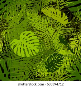 Seamless background with palm leaves. Vector