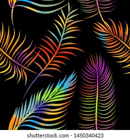 A seamless background of palm multicolored leaves. Vector illustration