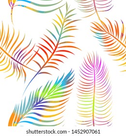 A seamless background of palm multicolored leaves. Vector illustration