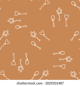 Seamless background party balloon journal gender neutral pattern. Whimsical minimal earthy 2 tone color. kids nursery wallpaper or boho cartoon fashion all over print.
