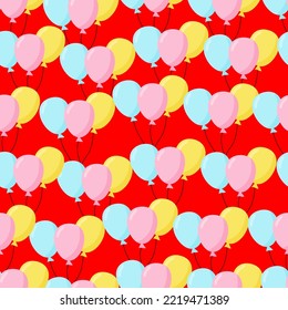 Seamless  background with party balloons of different colors ideal for baby shower.Air balloons vector seamless pattern. Red air balloons . Red background