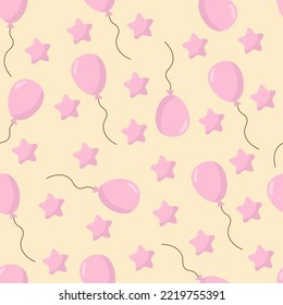 Seamless  background with party balloons of different colors ideal for baby shower.Air balloons vector seamless pattern. Design for home decor, textile, kitchen decor. Yellow background