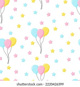 El fondo es impecable con globos de fiesta de diferentes colores ideal para la ducha de bebé.Patrón de globos de aire vectorial sin fisuras.  Diseño de decoración casera, textil, cocina. Fondo blanco