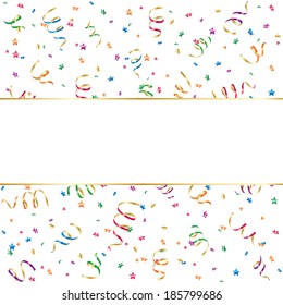Seamless background with party streamers and confetti, illustration