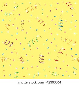 Seamless background with party streamers and confetti, illustration