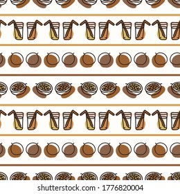 Nahtloser Hintergrund Leidenschaft Fruchtsaft. Geschlechtsneutrales Kinderfuttermuster. Einfache minimale Erdung 2 Töne Farbe. Babywallpaper oder boho dekorative Gartendekoration auf dem gesamten Druck. 
