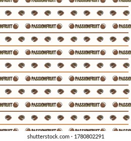 Seamless background passion fruit text stripe. Gender neutral kid food pattern. Simple whimsical minimal earthy 2 tone color. Baby nursery wallpaper or boho decorative gardening decor all over print. 