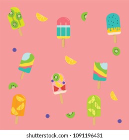 seamless background pastel Popsicle, fruit Popsicle, ice cream, sweet Summer pastel concept 