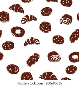 Seamless background of pastries and cookies vector illustration