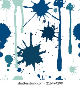 Seamless background with patches of blue  paint and ink