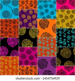 Seamless background pattern. Abstract ethnic pattern of spirals. Patchwork in indian style. Vector image
