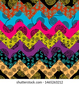 Seamless background pattern. Abstract ethnic pattern of spirals. patchwork in indian style. Vector image
