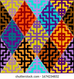 Seamless background pattern. Abstract ethnic tribal pattern in patchwork style. Vector image.