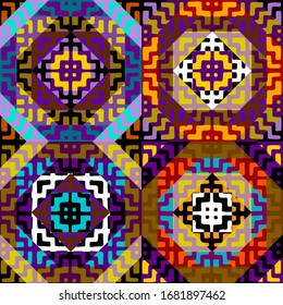 Seamless background pattern. Abstract ethnic tribal pattern in patchwork style. Vector image.