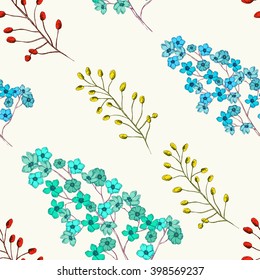 Seamless background pattern. Abstract flowers on branch with buds. Hand drawn illustration. Vector - stock.