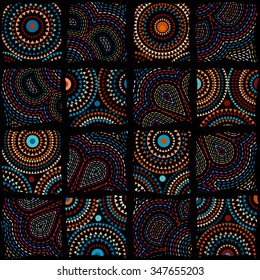 Seamless background pattern. Abstract mosaic geometric pattern on black background.