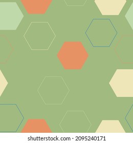 Seamless background pattern with abstract multicolored geometric shapes.  Honeycomb shapes mosaic backdrop.
