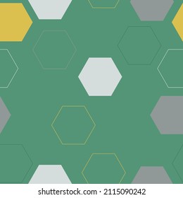 Seamless background pattern with abstract multicolored geometric shapes.  Honeycomb shapes mosaic backdrop.