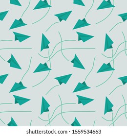 Seamless background pattern with airplane routes. Vector