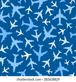 Seamless background pattern of airplanes in the sky. Vector. svg