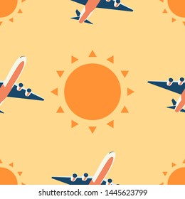 Seamless background pattern with airplanes and suns