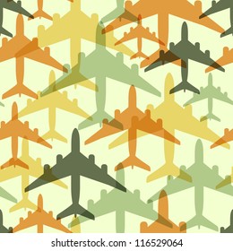 Seamless background pattern with airplanes. Vector illustration (eps10).