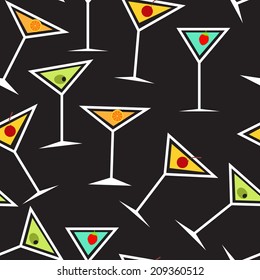 Seamless Background Pattern of  Alcoholic Cocktail Glass Vector Illustration