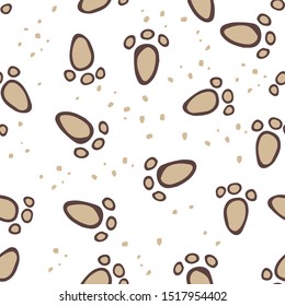 Seamless background pattern with animal tracks. Hand draw botanic vector stock illustration, EPS 10.