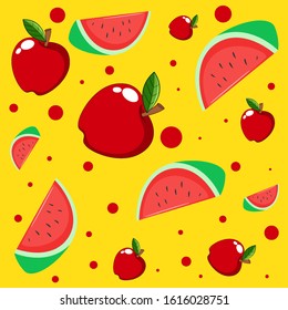 Seamless background pattern with apples and watermelons illustration