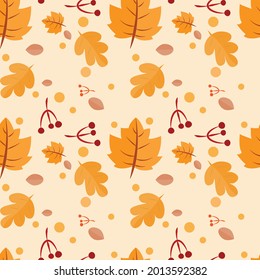 Fondo sin soldadura con patrón de hojas de otoño, concepto de caída de ilustración vectorial, para papel pintado, textil, patrón de tela, alfombra o vestimenta.