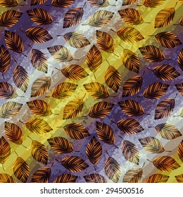 Seamless background pattern.  Autumn pattern with leaves on grunge background.
