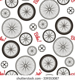 Seamless background pattern. Pattern of bicycle wheels.