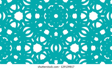 Seamless background pattern of blue doily over white