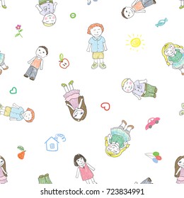 Seamless background pattern with  boys and girls  in vector