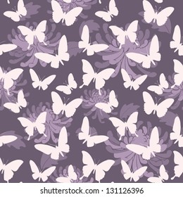 Seamless background pattern with butterflies & flowers