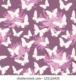 Seamless background pattern with butterflies & flowers