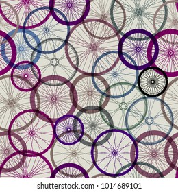 Seamless background pattern. Pattern of bycicles wheels.