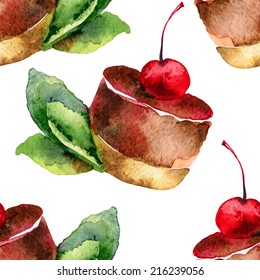 Seamless background . Pattern with cakes. Vector illustration