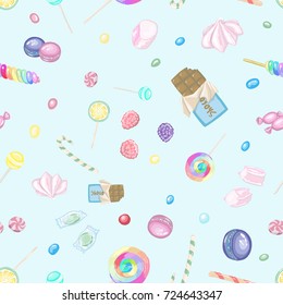 Seamless background pattern with candies, chocolate and  lollipops in vector