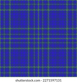Seamless background pattern. Check tartan vector. Plaid fabric textile texture in green and blue colors.