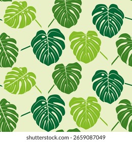 Nahtloser Hintergrund, Muster, fröhlich grüne Monstera Blätter.