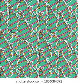 Seamless Background Pattern Christmas Colorful Green Pine Tree with Pastel Color