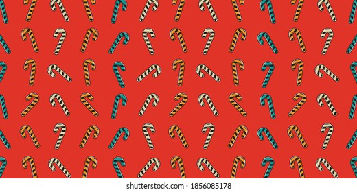 Seamless Background Pattern Christmas Colorful Candy Stick Vintage Style