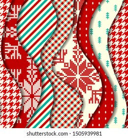 Seamless background pattern. Christmas pattern in cut out paper style. Vector image