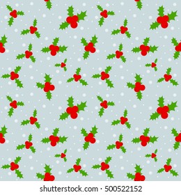 Seamless background pattern. Christmas mittens, candy cane, holly berries
