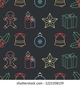Seamless background pattern with Christmas outline elements