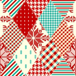 Seamless Background Pattern. Christmas Patchwork Pattern. Vector Image