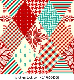 Seamless background pattern. Christmas Patchwork pattern. Vector image
