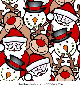 seamless background pattern of christmas santa, reindeer and snowman