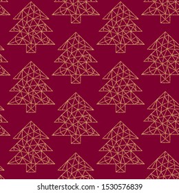 Seamless background pattern. Christmas pattern with christmas trees on red. Vector image